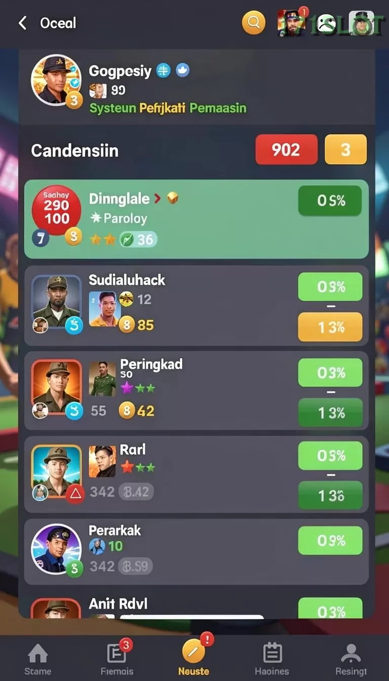 Cuplikan layar MPO999 — menu navigasi
